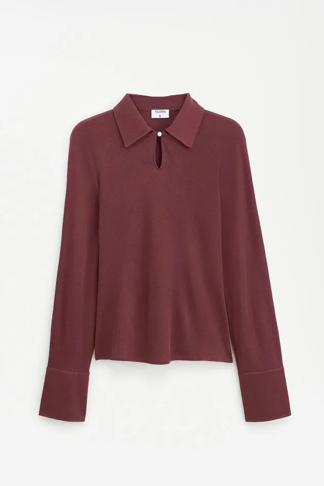 Women Glossy Jersey Shirt Mahogany Brown Filippa K Tops