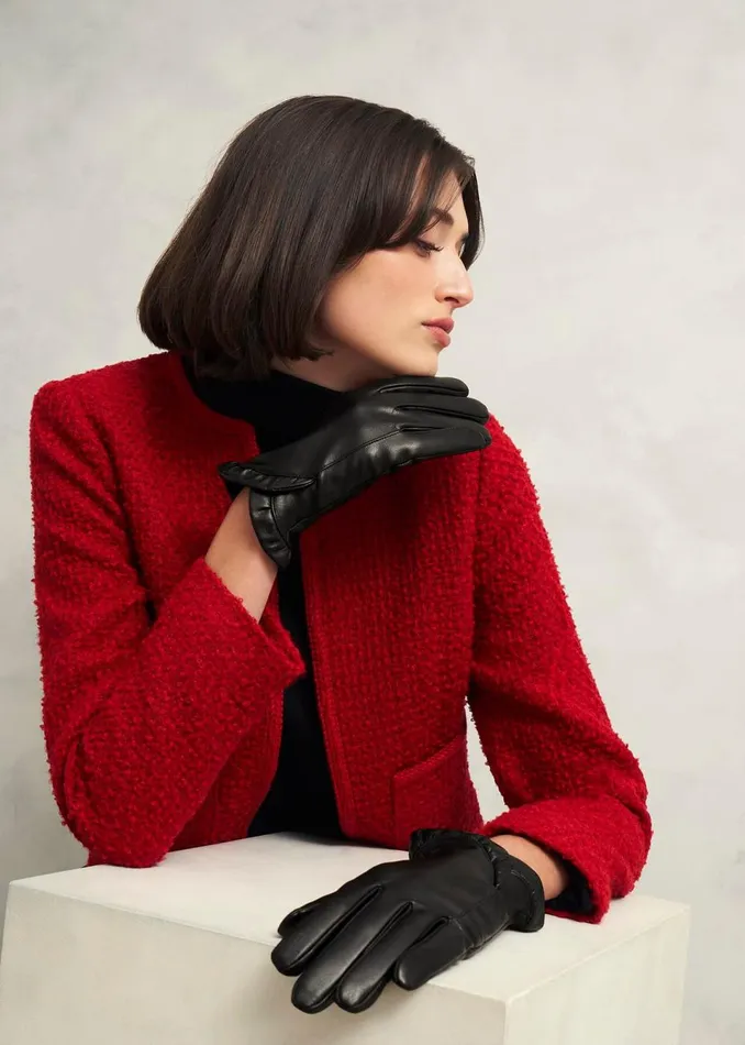 Women Gloves Hobbs Edeline Leather Ruffle Gloves Black
