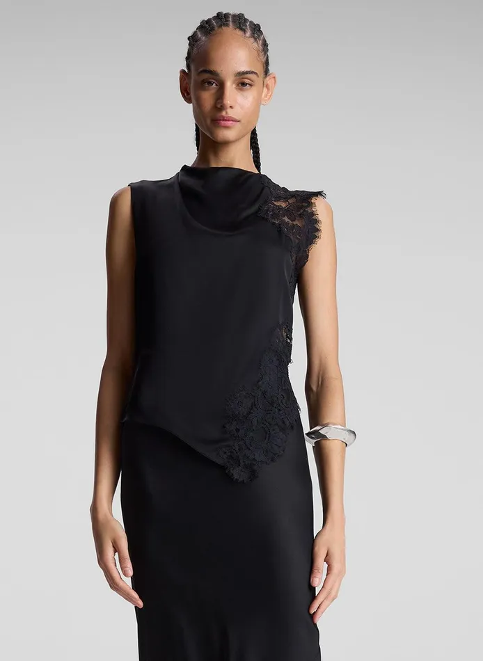 Women Gracie Satin And Lace Sleeveless Top Black ALC Tops