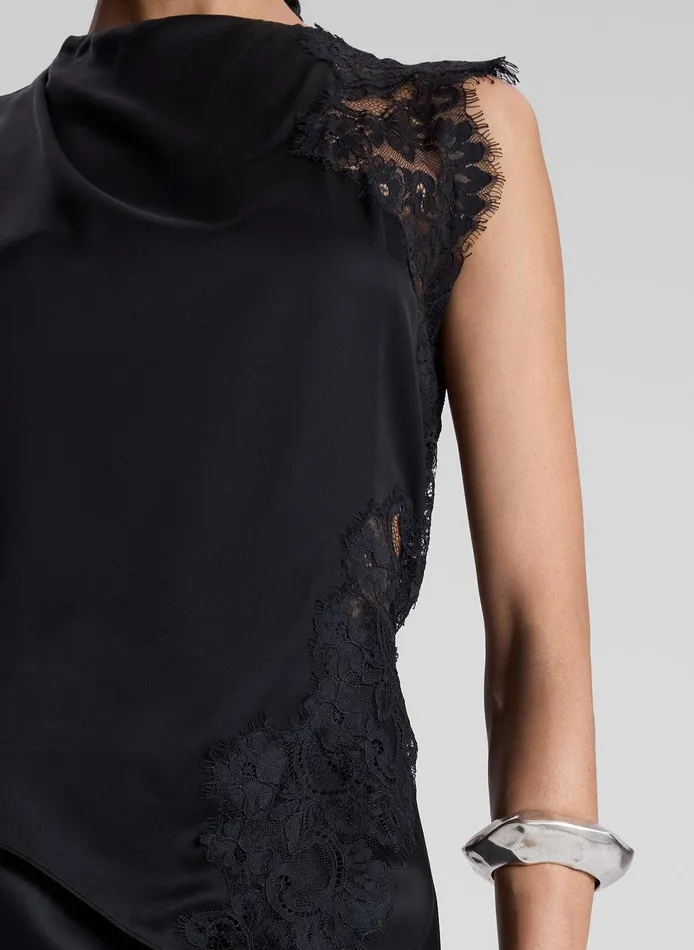 Women Gracie Satin And Lace Sleeveless Top Black ALC Tops