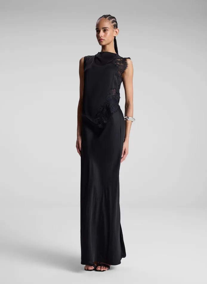 Women Gracie Satin And Lace Sleeveless Top Black ALC Tops
