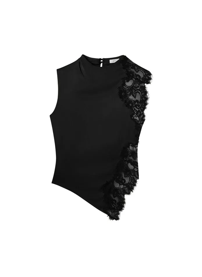 Women Gracie Satin And Lace Sleeveless Top Black ALC Tops
