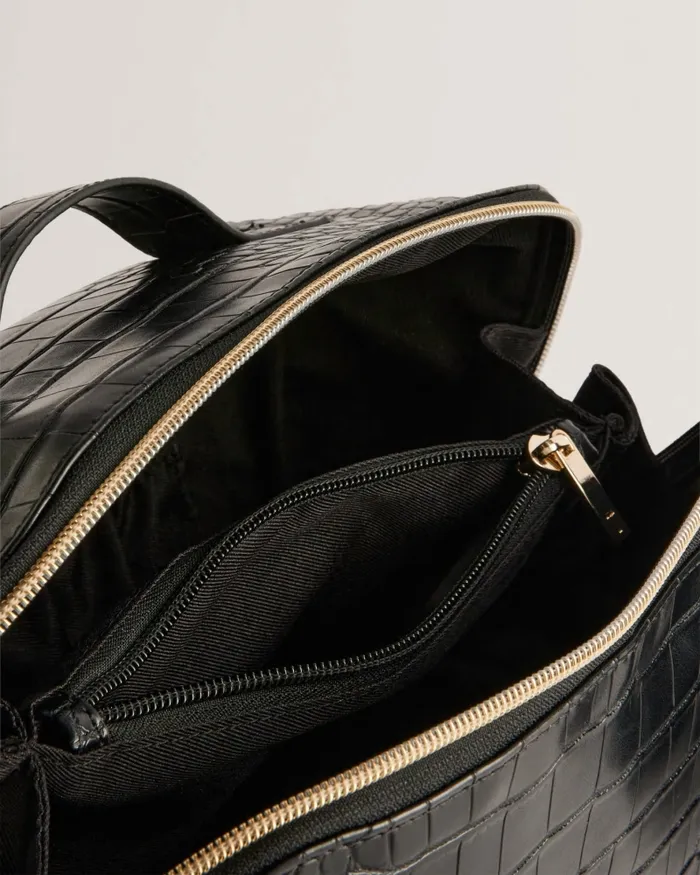 Women HAANAS 8211 Large Gloss Croc Effect Washbag Black Ted Baker Wash and Makeup Bags