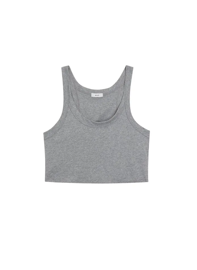 Women Halsey Cropped Cotton Rib Tank Grey Melange ALC Tops