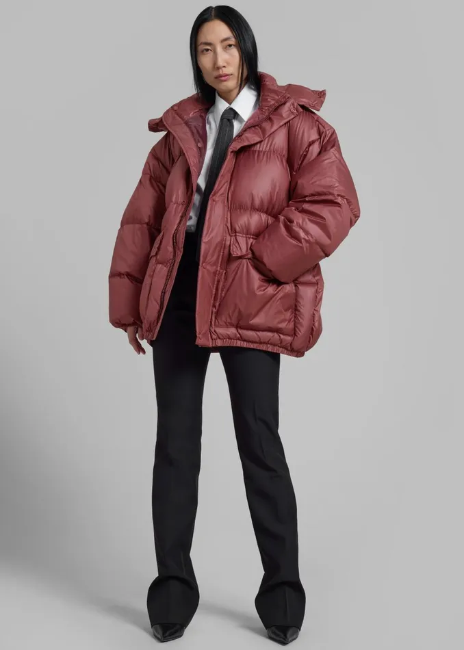 Women Hedon Belted Puffer Jacket 8211 Burgundy The Frankie Shop Outerwear