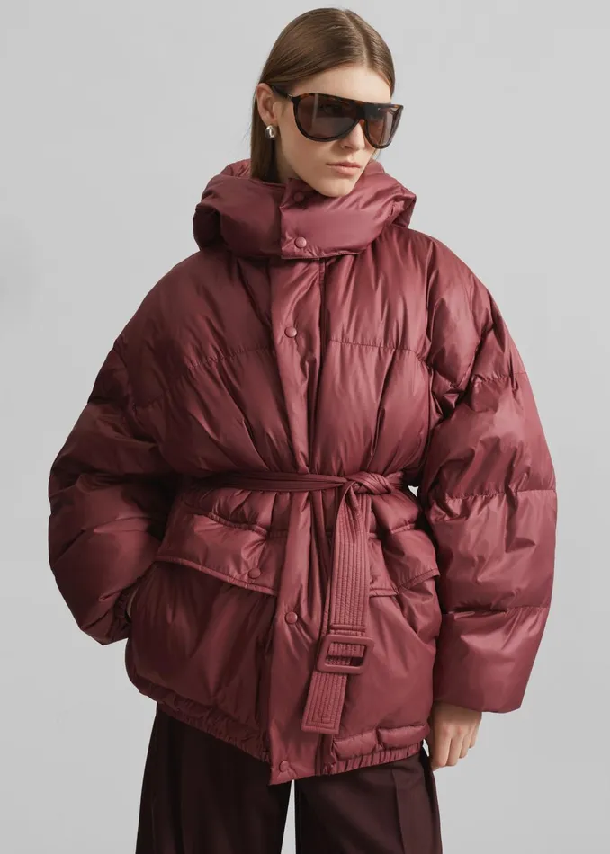 Women Hedon Belted Puffer Jacket 8211 Burgundy The Frankie Shop Outerwear