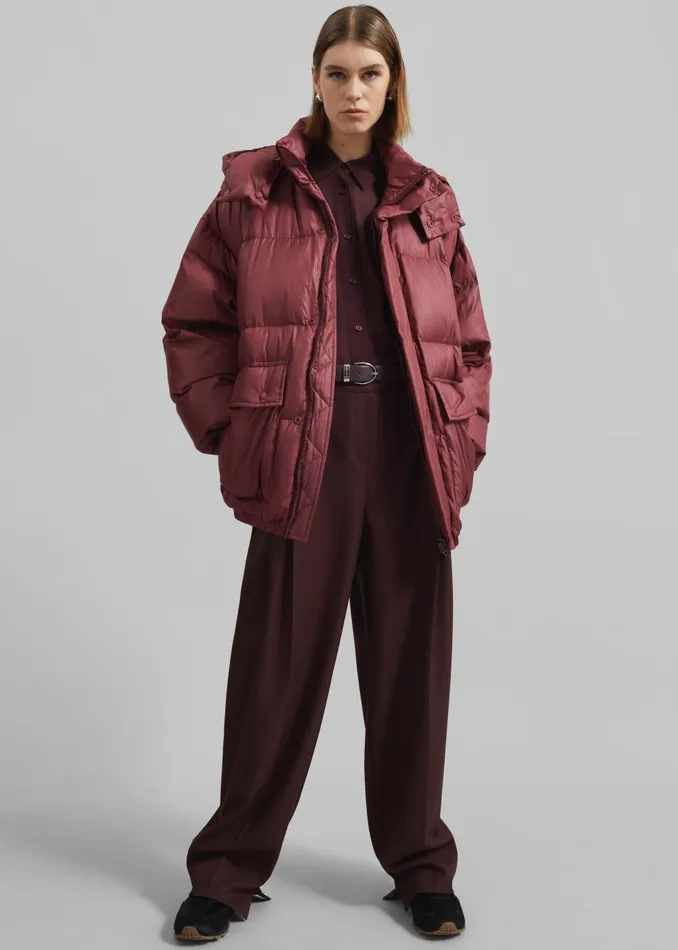 Women Hedon Belted Puffer Jacket 8211 Burgundy The Frankie Shop Outerwear