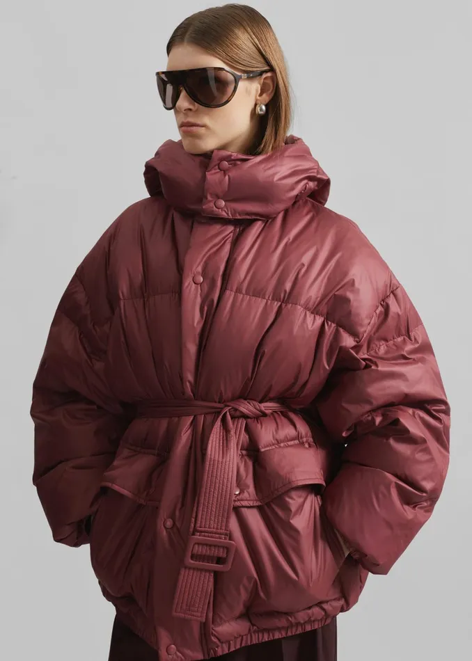 Women Hedon Belted Puffer Jacket 8211 Burgundy The Frankie Shop Outerwear