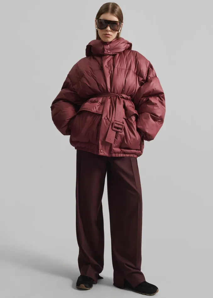 Women Hedon Belted Puffer Jacket 8211 Burgundy The Frankie Shop Outerwear