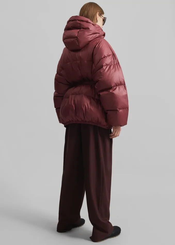 Women Hedon Belted Puffer Jacket 8211 Burgundy The Frankie Shop Outerwear