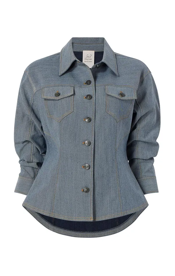 Women Jackets Cinq Sept Reverse Denim Scrunched Canyon Jacket Light Indigo