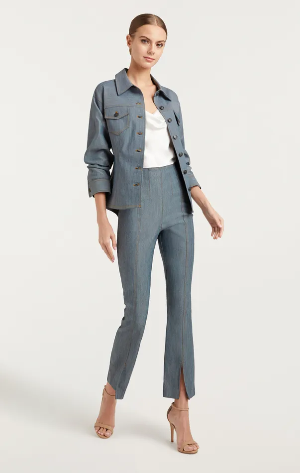 Women Jackets Cinq Sept Reverse Denim Scrunched Canyon Jacket Light Indigo