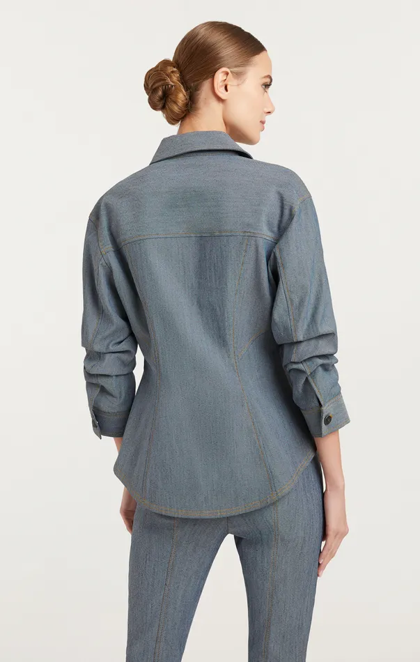 Women Jackets Cinq Sept Reverse Denim Scrunched Canyon Jacket Light Indigo