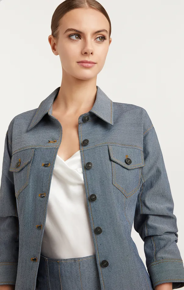 Women Jackets Cinq Sept Reverse Denim Scrunched Canyon Jacket Light Indigo