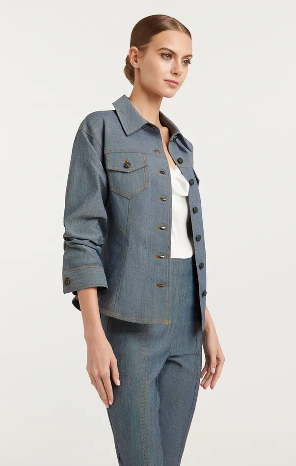 Women Jackets Cinq Sept Reverse Denim Scrunched Canyon Jacket Light Indigo