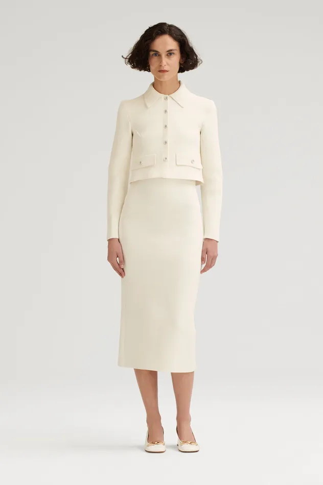 Women Jackets Scanlan Theodore CREPE KNIT CROP BUTTON JACKET CREAM