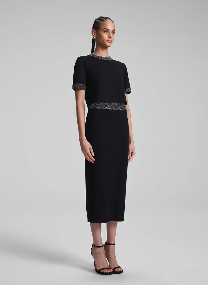 Women Jane Sequin Embellished Knit Midi Skirt Blacksilver ALC Knitwear