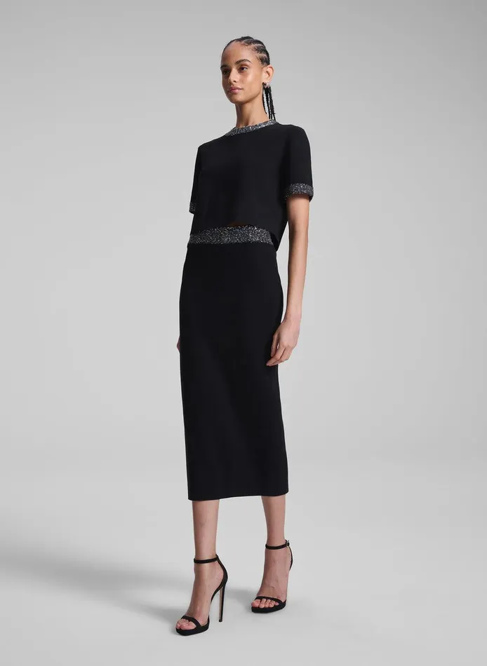 Women Jane Sequin Embellished Knit Midi Skirt Blacksilver ALC Knitwear
