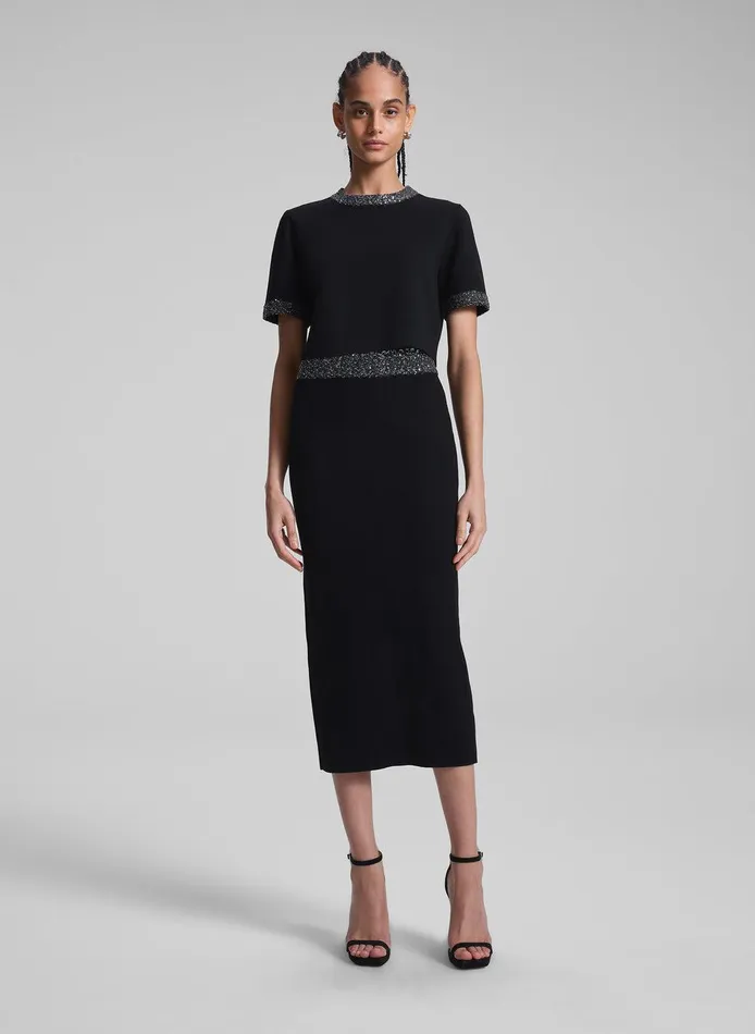 Women Jane Sequin Embellished Knit Midi Skirt Blacksilver ALC Knitwear