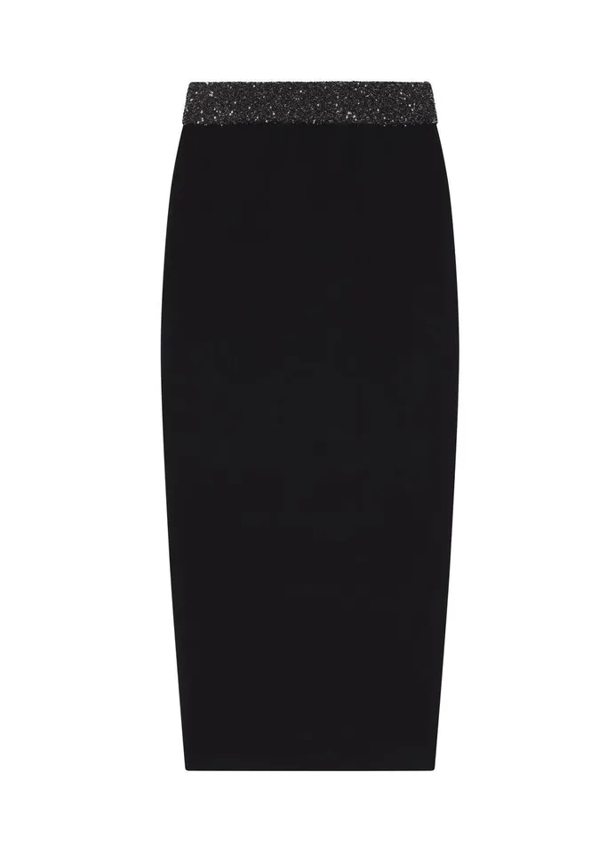 Women Jane Sequin Embellished Knit Midi Skirt Blacksilver ALC Knitwear