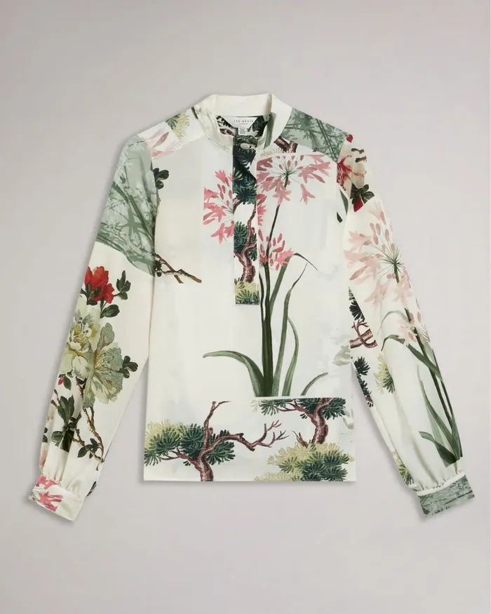 Women JAYNIA 8211 Stand Collar Shirt With Half Placket Ivory Ted Baker Tops and Blouses