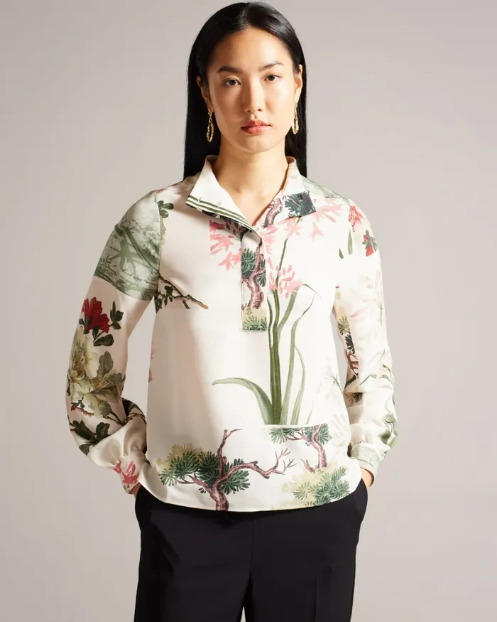 Women JAYNIA 8211 Stand Collar Shirt With Half Placket Ivory Ted Baker Tops and Blouses Women JAYNIA 8211 Stand Collar Shirt With Half Placket Ivory Ted Baker Tops and Blouses
