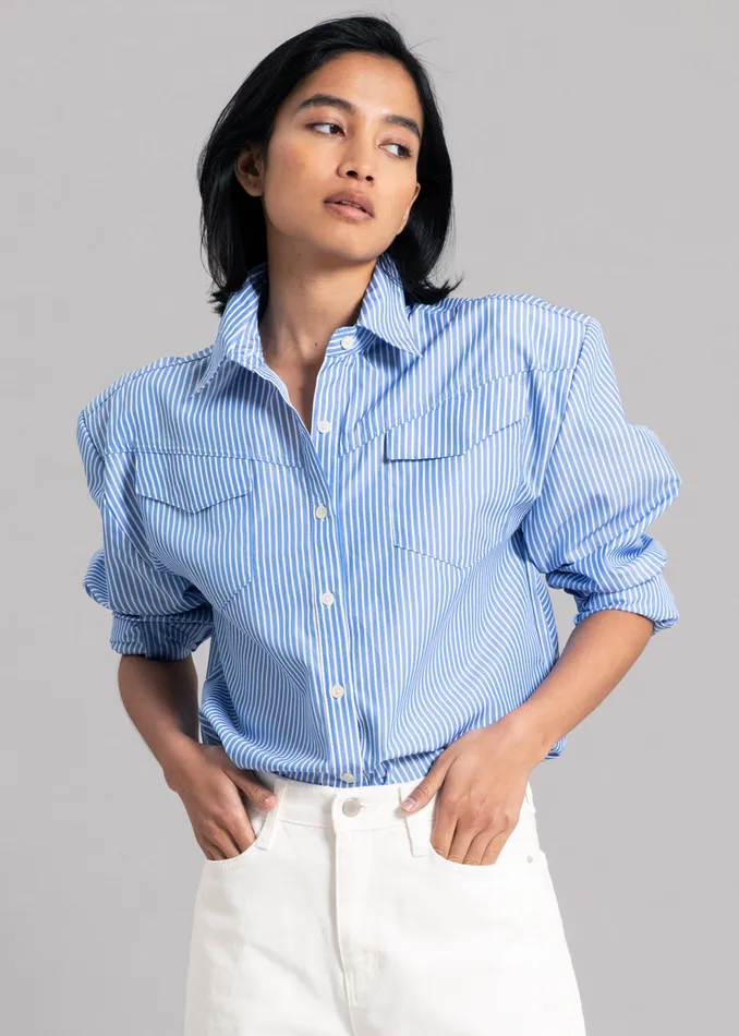 Women Jeanne Padded Shirt 8211 White Stripe The Frankie Shop Tops