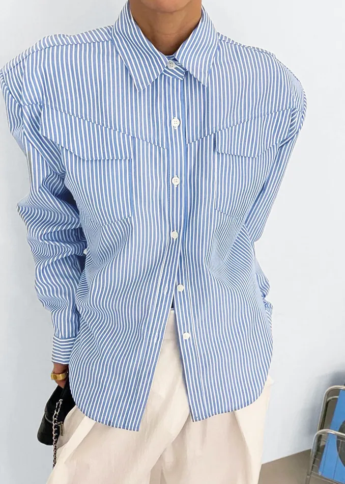Women Jeanne Padded Shirt 8211 White Stripe The Frankie Shop Tops