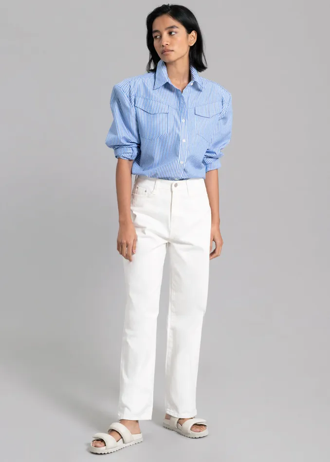 Women Jeanne Padded Shirt 8211 White Stripe The Frankie Shop Tops