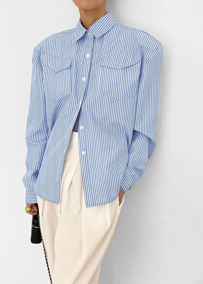 Women Jeanne Padded Shirt 8211 White Stripe The Frankie Shop Tops