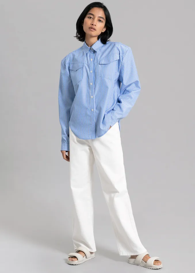 Women Jeanne Padded Shirt 8211 White Stripe The Frankie Shop Tops