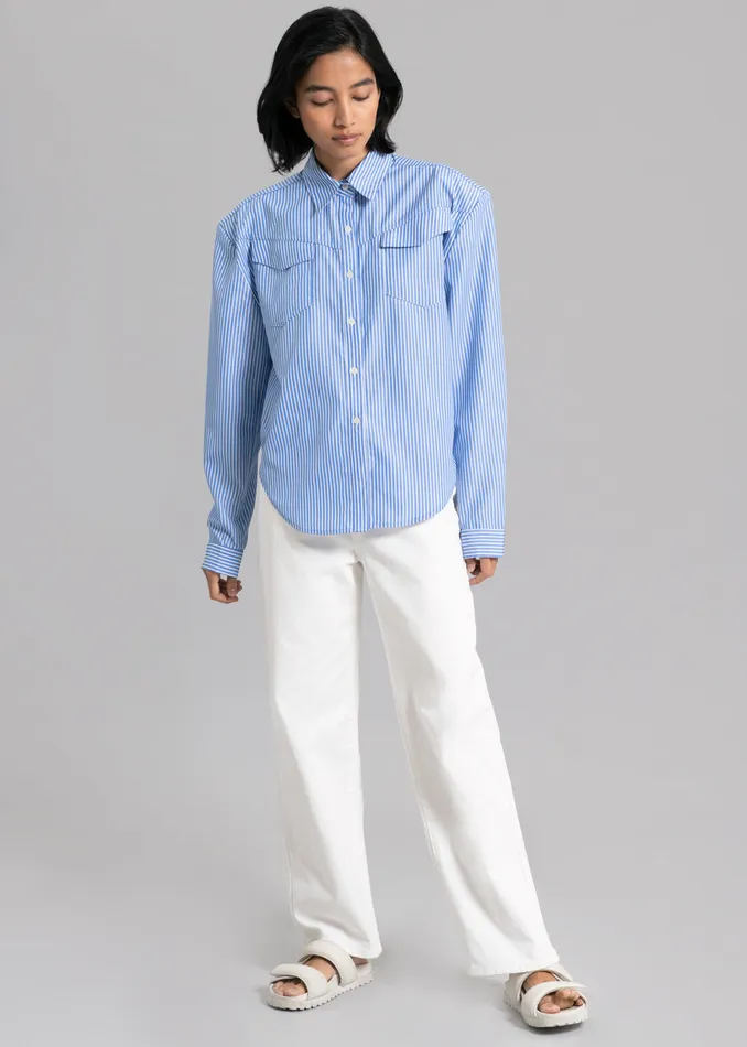 Women Jeanne Padded Shirt 8211 White Stripe The Frankie Shop Tops