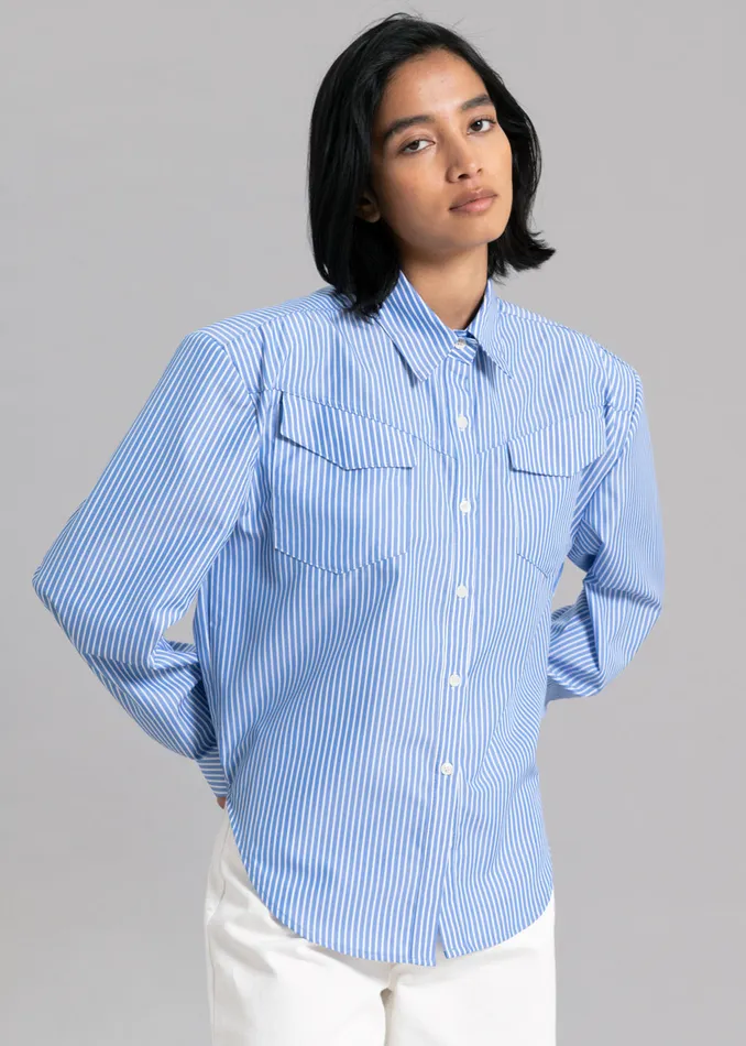 Women Jeanne Padded Shirt 8211 White Stripe The Frankie Shop Tops