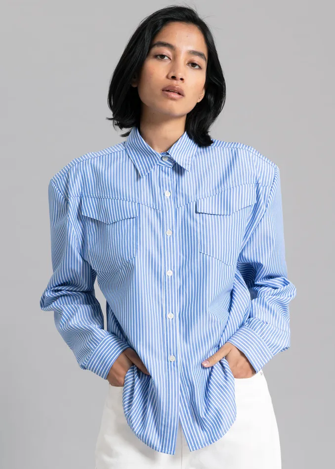 Women Jeanne Padded Shirt 8211 White Stripe The Frankie Shop Tops
