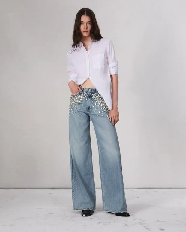 Women Jeans Rag and Bone Featherweight Sofie WideLeg Jean Featherweight Denim Mali With Jewels
