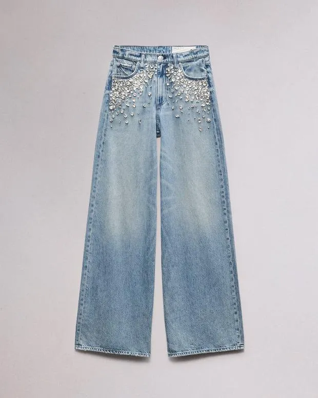 Women Jeans Rag and Bone Featherweight Sofie WideLeg Jean Featherweight Denim Mali With Jewels