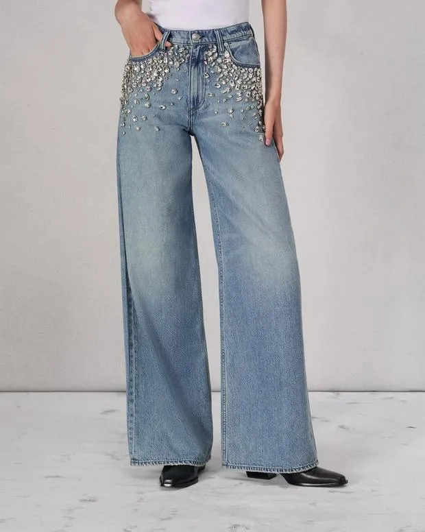 Women Jeans Rag and Bone Featherweight Sofie WideLeg Jean Featherweight Denim Mali With Jewels