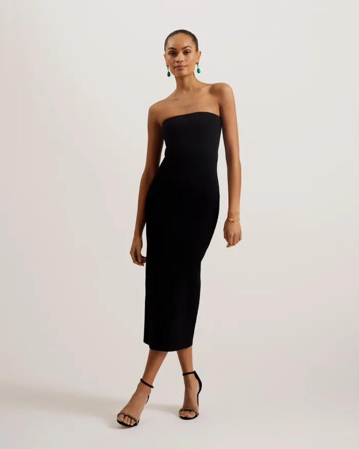 Women JESSSI 8211 Strapless Bodycon Knit Midi Dress Black Ted Baker Dresses
