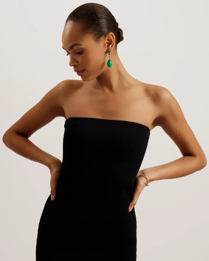 Women JESSSI 8211 Strapless Bodycon Knit Midi Dress Black Ted Baker Dresses