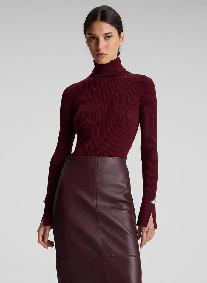 Women Jett Cable Knit Merino Turtleneck Top Burgundy ALC Knitwear
