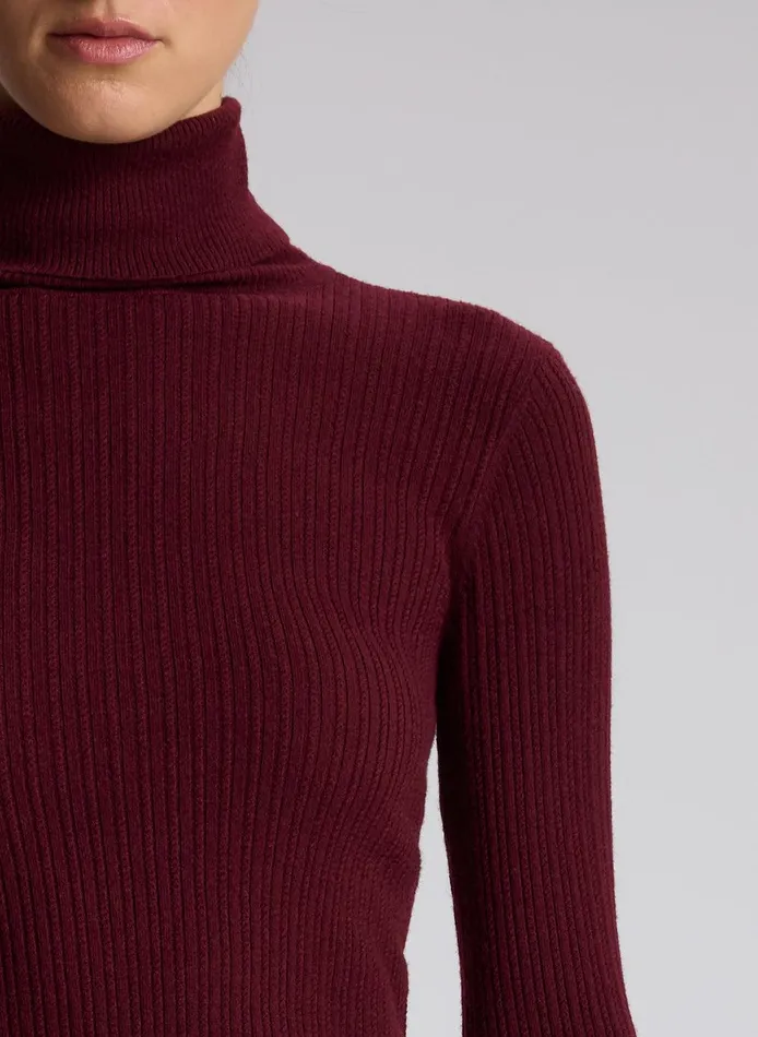 Women Jett Cable Knit Merino Turtleneck Top Burgundy ALC Knitwear
