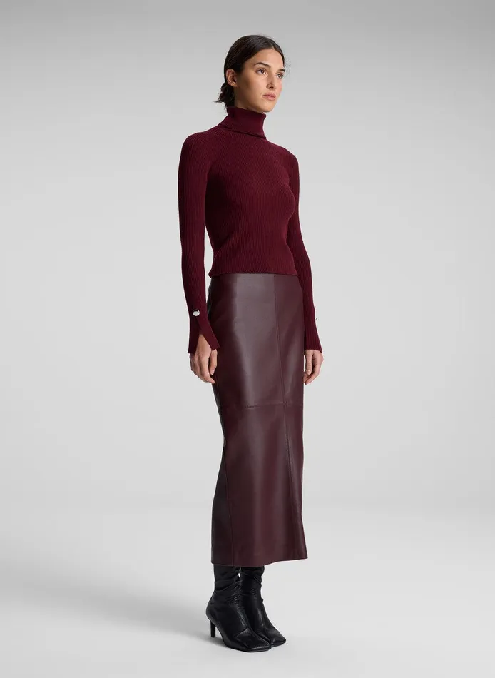 Women Jett Cable Knit Merino Turtleneck Top Burgundy ALC Knitwear