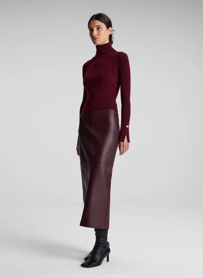 Women Jett Cable Knit Merino Turtleneck Top Burgundy ALC Knitwear