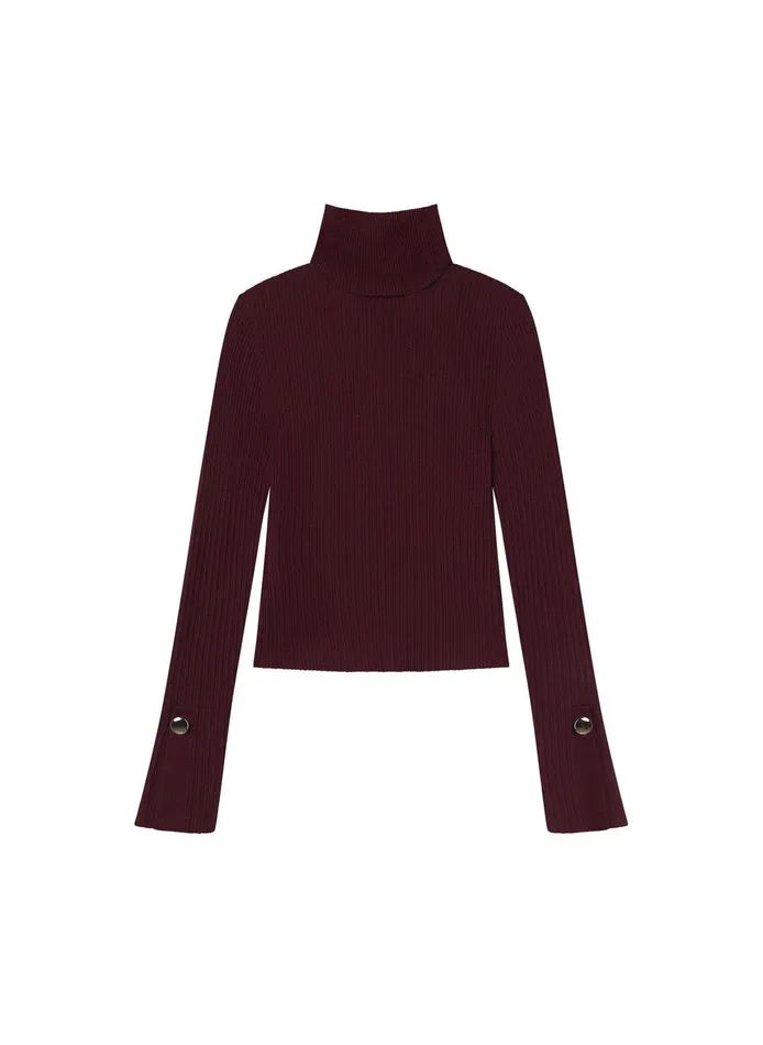 Women Jett Cable Knit Merino Turtleneck Top Burgundy ALC Knitwear