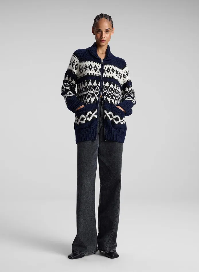 Women Joanna Merino Fairisle Cardigan Navy Multi ALC Knitwear
