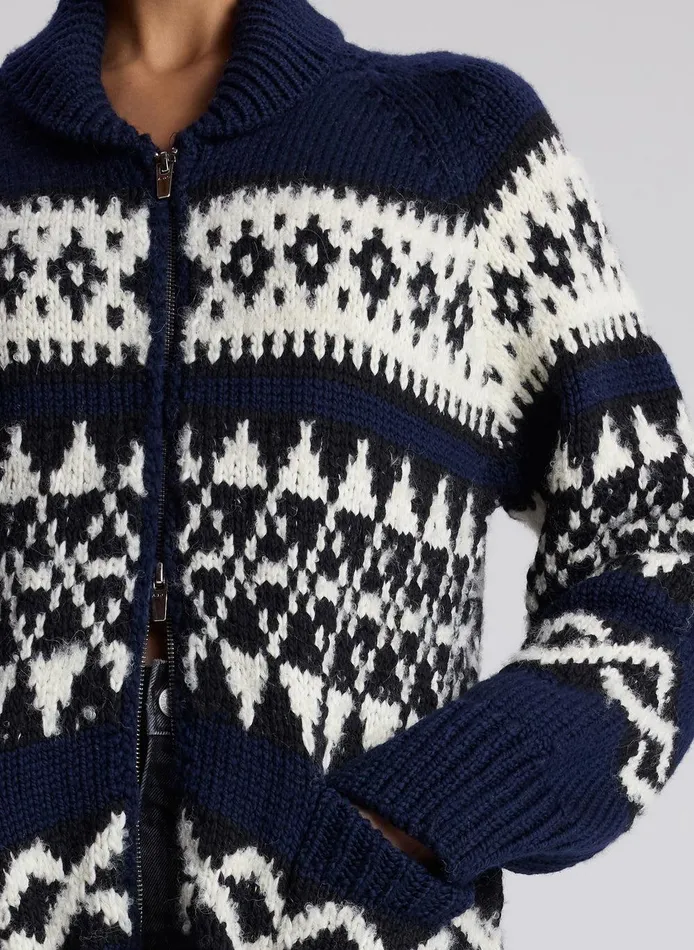 Women Joanna Merino Fairisle Cardigan Navy Multi ALC Knitwear