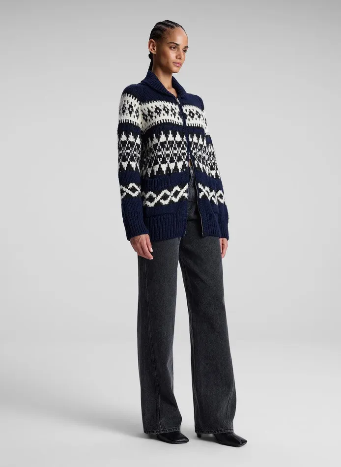 Women Joanna Merino Fairisle Cardigan Navy Multi ALC Knitwear