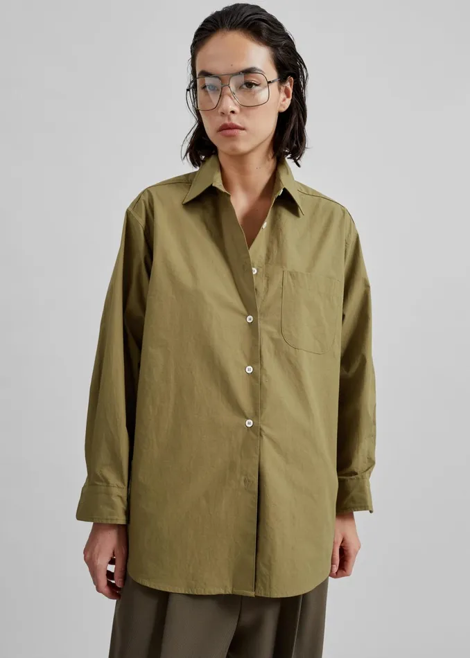 Women Jody Button Up Shirt 8211 Khaki The Frankie Shop Tops