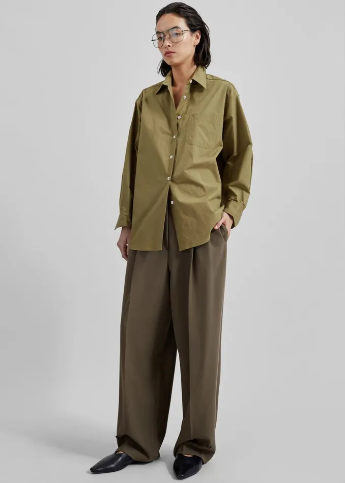 Women Jody Button Up Shirt 8211 Khaki The Frankie Shop Tops