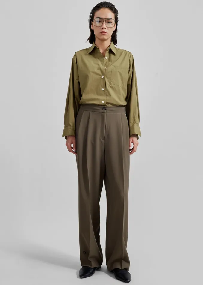 Women Jody Button Up Shirt 8211 Khaki The Frankie Shop Tops